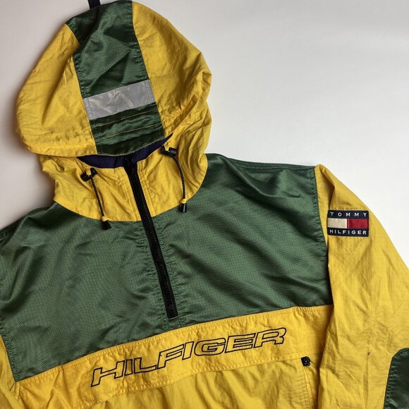 VTG Tommy Hilfiger Rare Majo Tech Green & Yellow Jacket Men Large (Read) - Picture 2 of 15